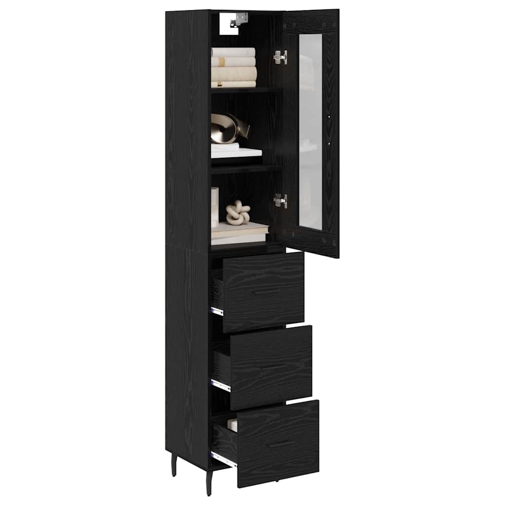 Highboard met lade Zwart Eiken 34,5 x 34 x 180 cm Bewerkt hout