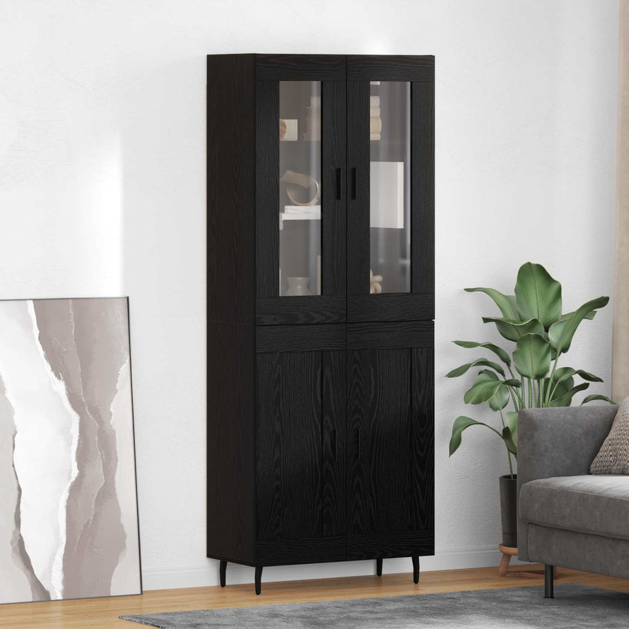 Highboard Zwart Eiken 69,5 x 34 x 180 cm Bewerkt hout