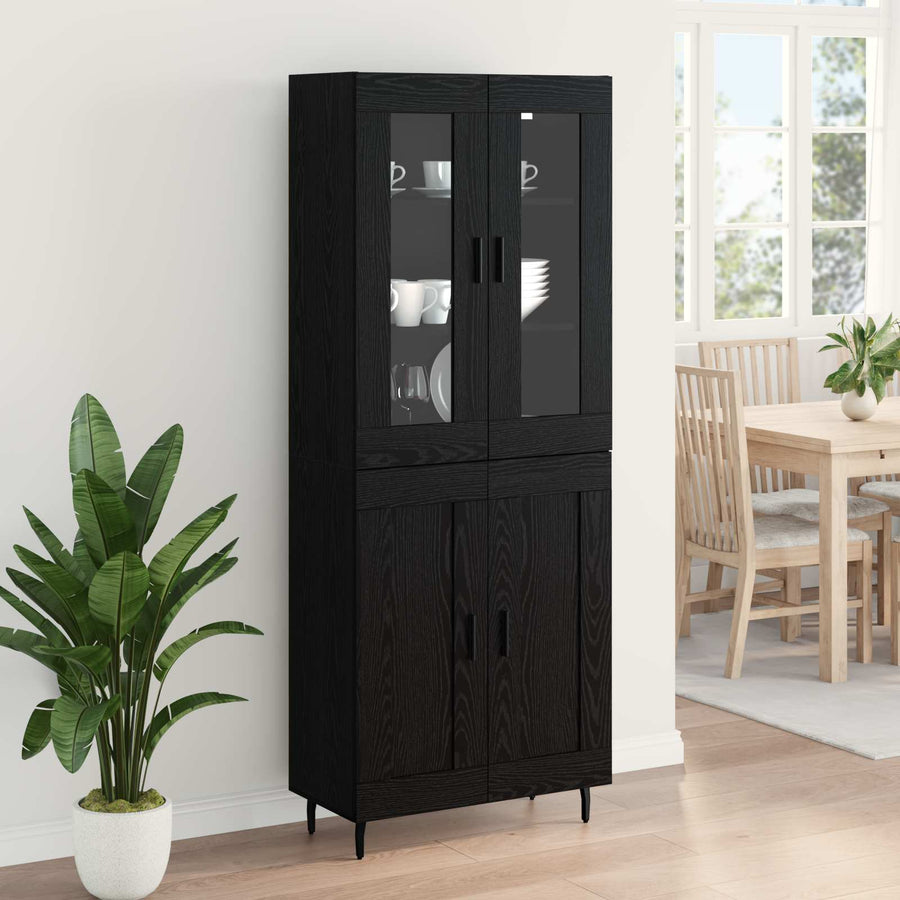 Highboard Zwart Eiken 69,5 x 34 x 180 cm Bewerkt hout
