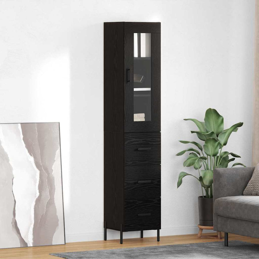 Highboard met lade Zwart Eiken 34,5 x 34 x 180 cm Bewerkt hout