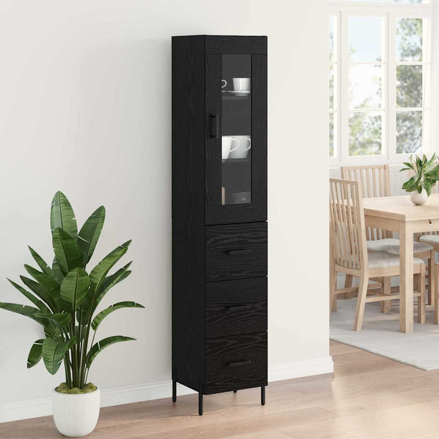 Highboard met lade Zwart Eiken 34,5 x 34 x 180 cm Bewerkt hout