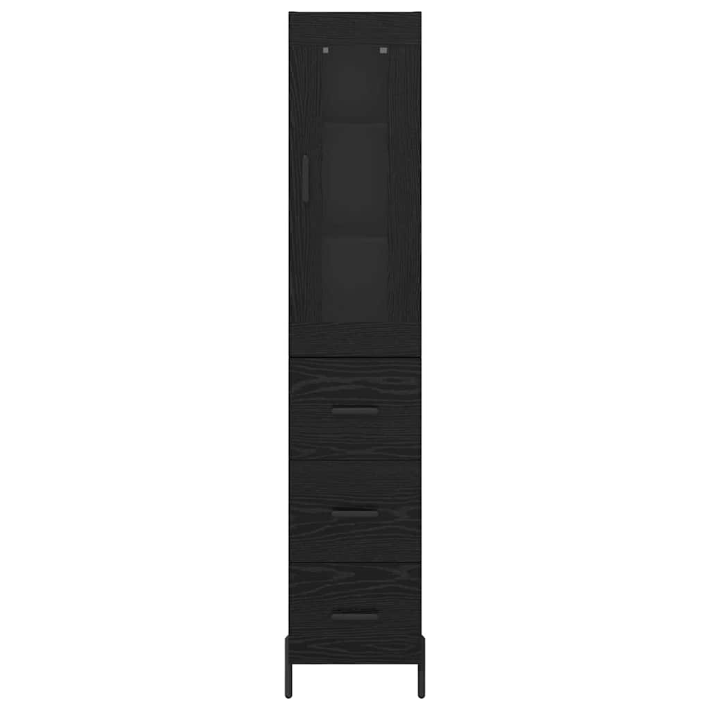 Highboard met lade Zwart Eiken 34,5 x 34 x 180 cm Bewerkt hout