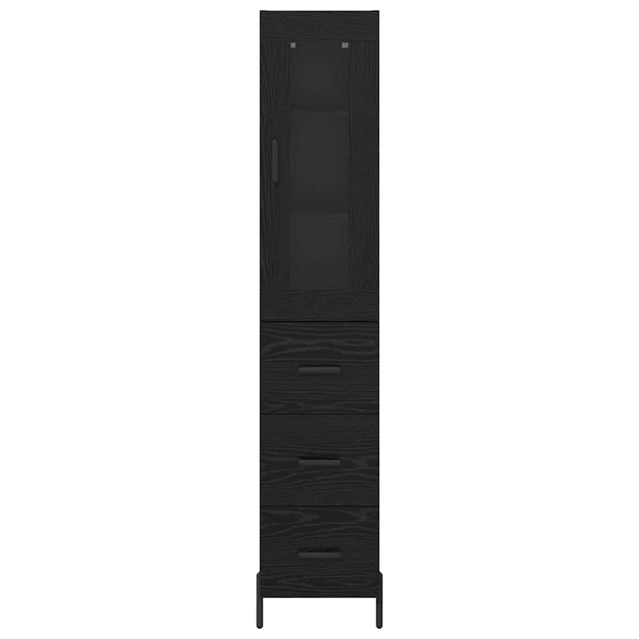 Highboard met lade Zwart Eiken 34,5 x 34 x 180 cm Bewerkt hout