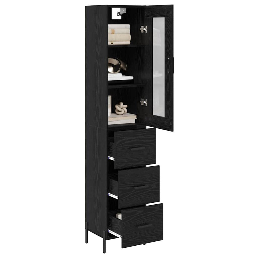 Highboard met lade Zwart Eiken 34,5 x 34 x 180 cm Bewerkt hout