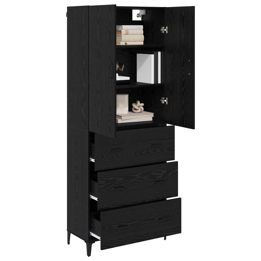 Highboard met lade Zwart Eiken 69,5 x 34 x 180 cm Bewerkt hout