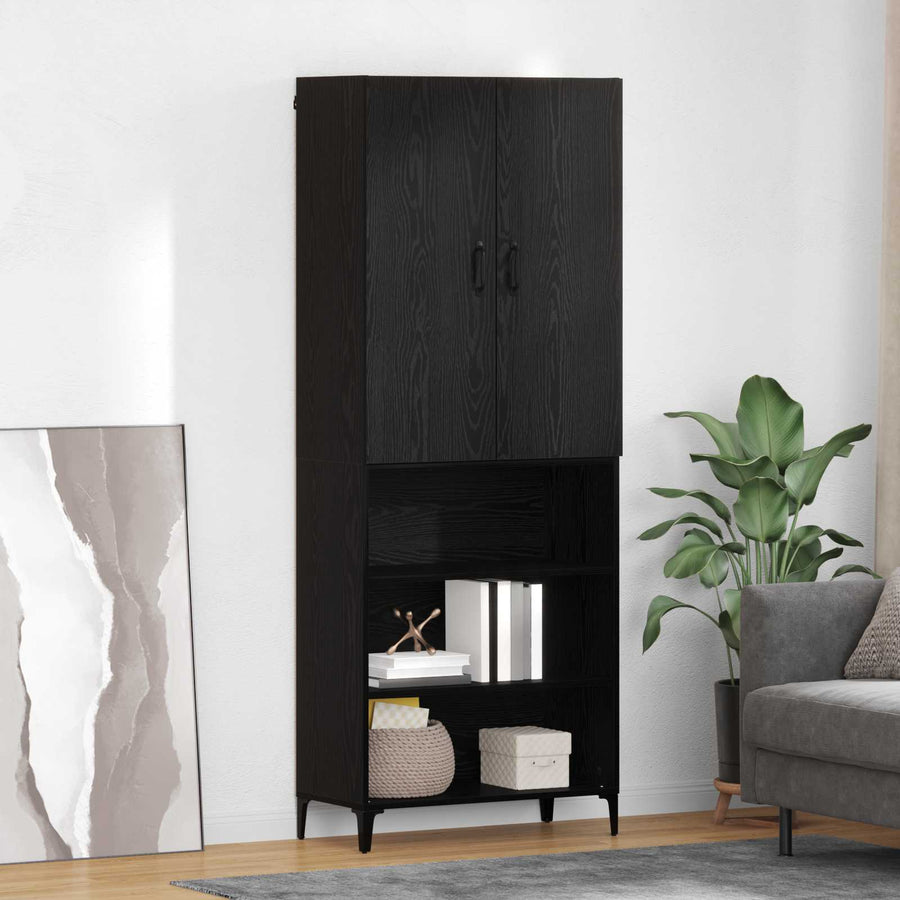 Highboard Zwart Eiken 69,5 x 34 x 180 cm Bewerkt hout