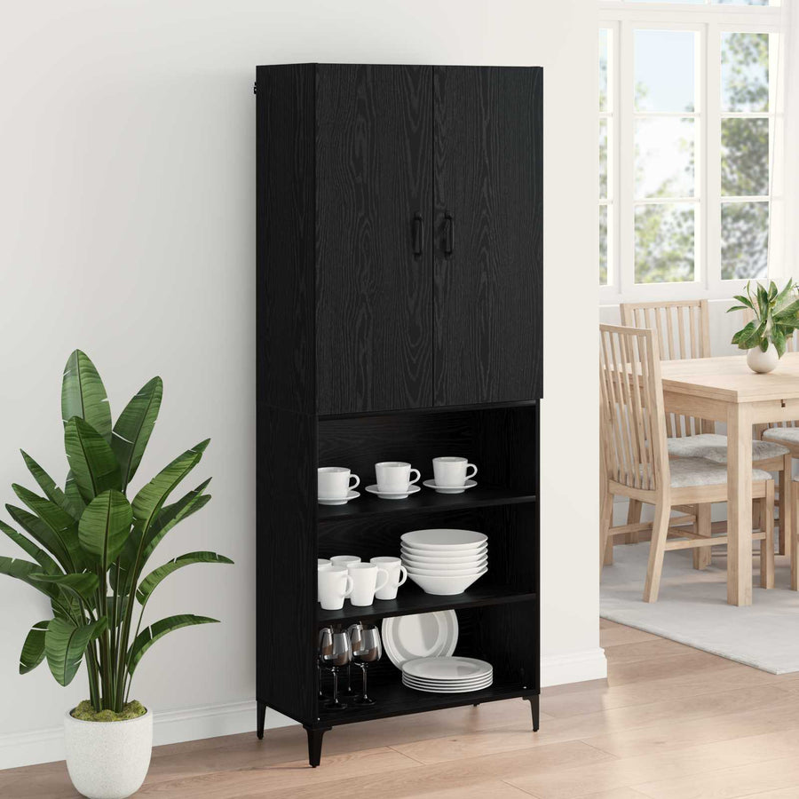 Highboard Zwart Eiken 69,5 x 34 x 180 cm Bewerkt hout