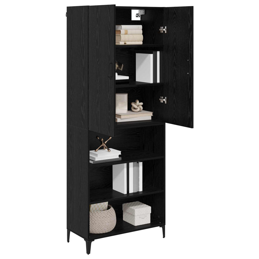 Highboard Zwart Eiken 69,5 x 34 x 180 cm Bewerkt hout
