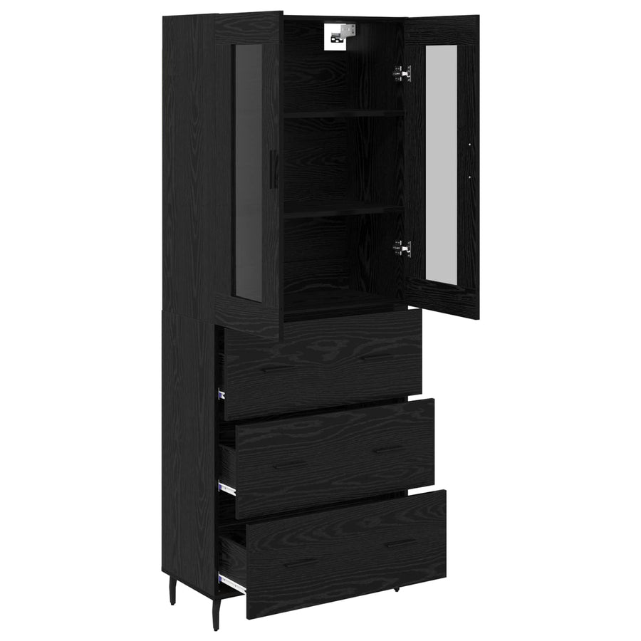 Highboard met lade Zwart Eiken 69,5 x 34 x 180 cm Bewerkt hout
