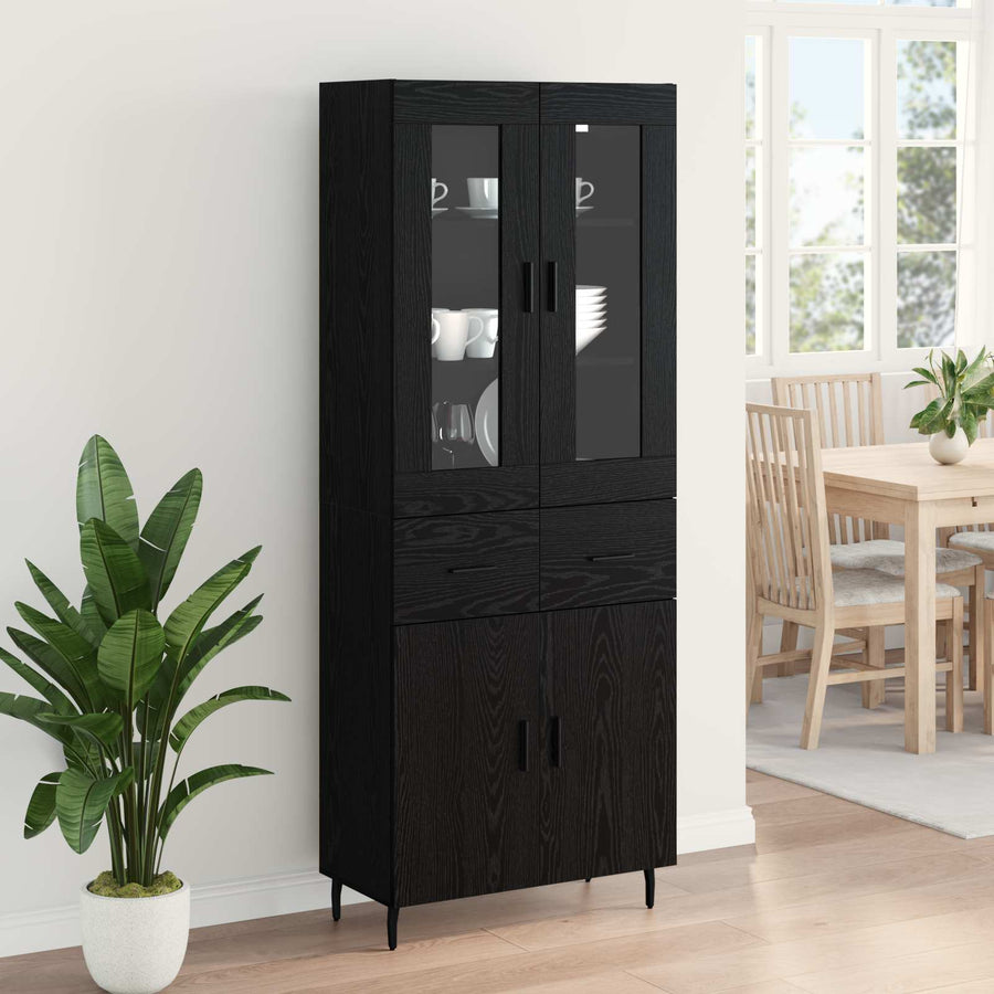 Highboard met lade Zwart Eiken 69,5 x 34 x 180 cm Bewerkt hout