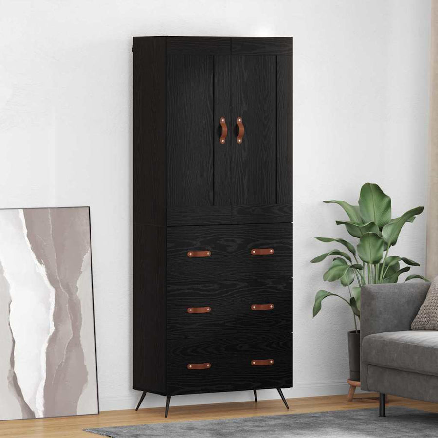 Highboard met lade Zwart Eiken 69,5 x 34 x 180 cm Bewerkt hout