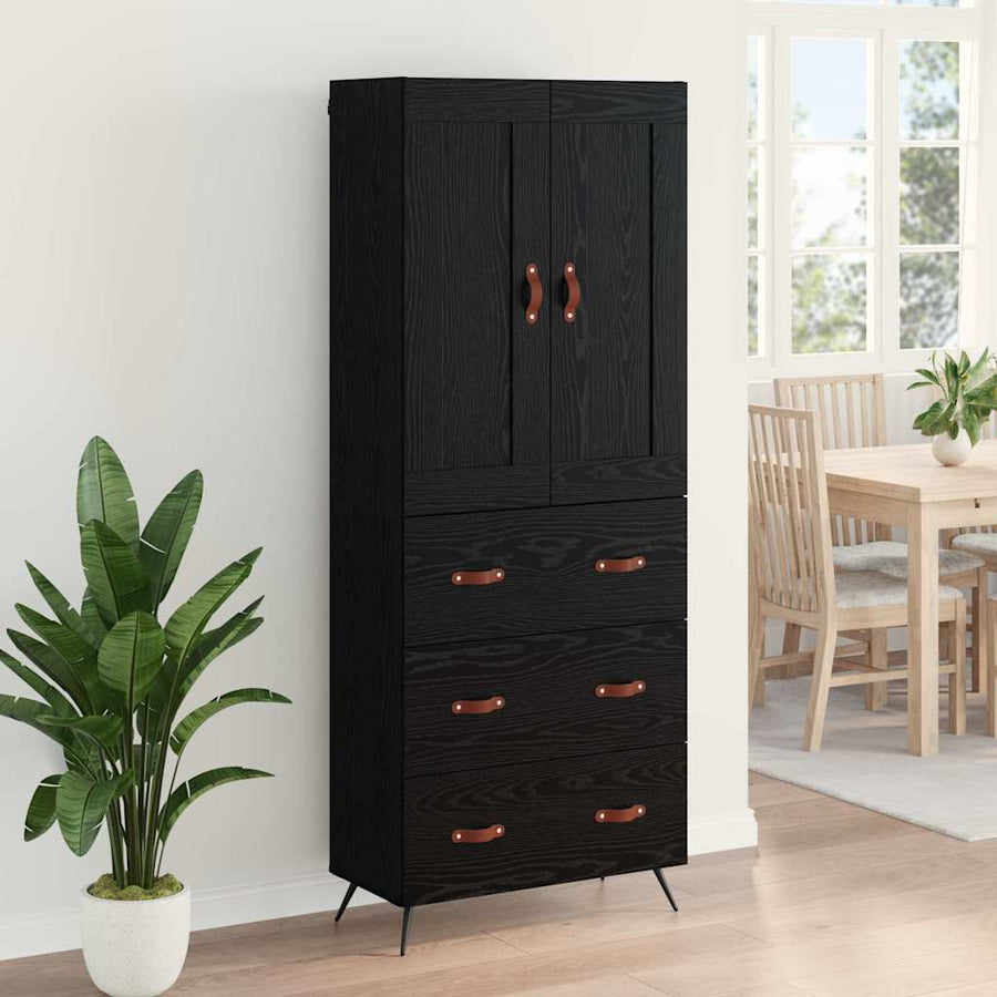 Highboard met lade Zwart Eiken 69,5 x 34 x 180 cm Bewerkt hout