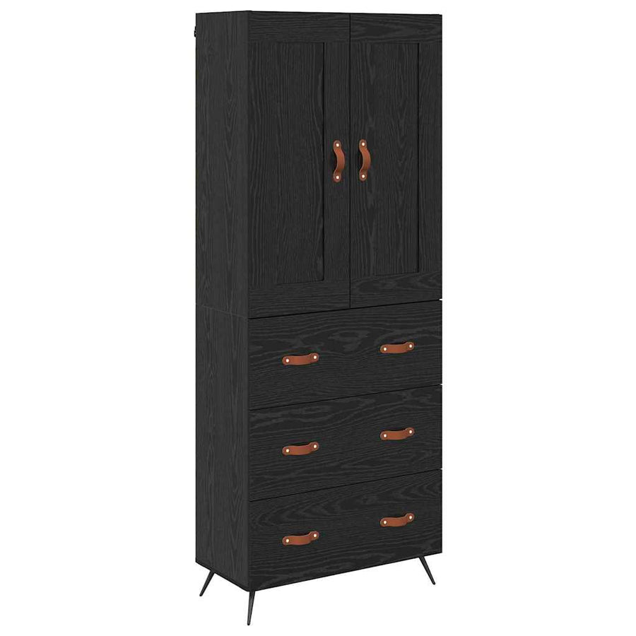 Highboard met lade Zwart Eiken 69,5 x 34 x 180 cm Bewerkt hout