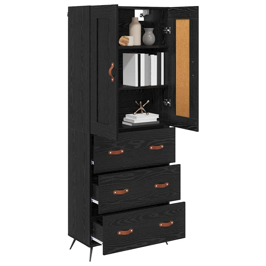 Highboard met lade Zwart Eiken 69,5 x 34 x 180 cm Bewerkt hout