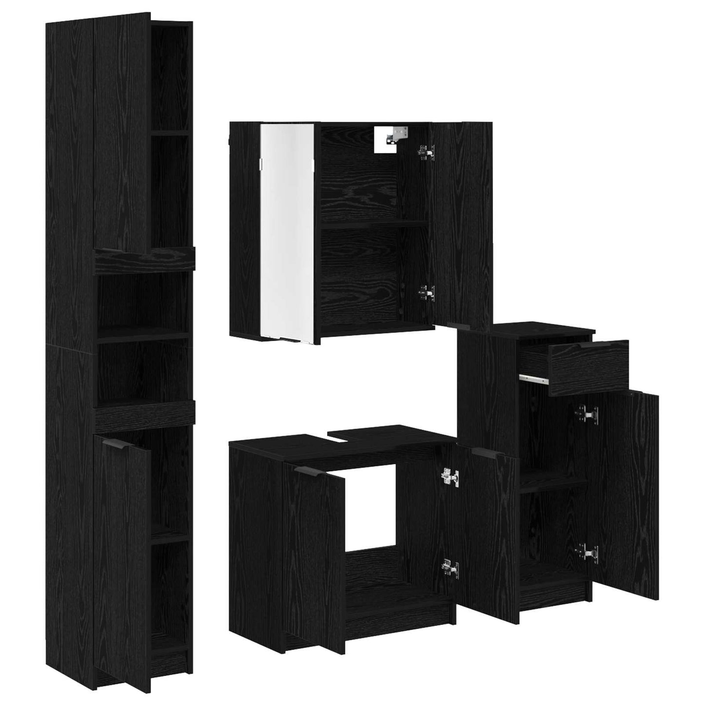 Badkamermeubelset met lade 4 pcs Zwart Eiken Bewerkt hout