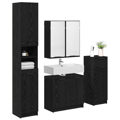 Badkamermeubelset met lade 4 pcs Zwart Eiken Bewerkt hout