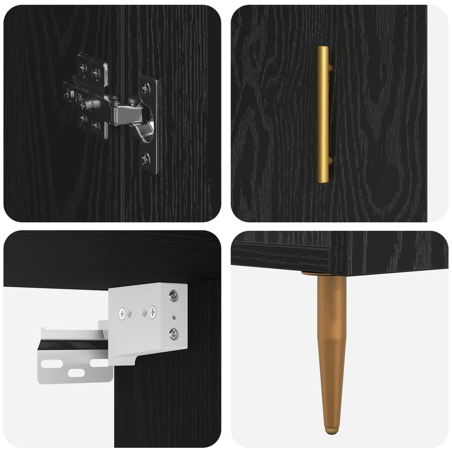 Highboard Zwart Eiken 69,5 x 34 x 180 cm Bewerkt hout