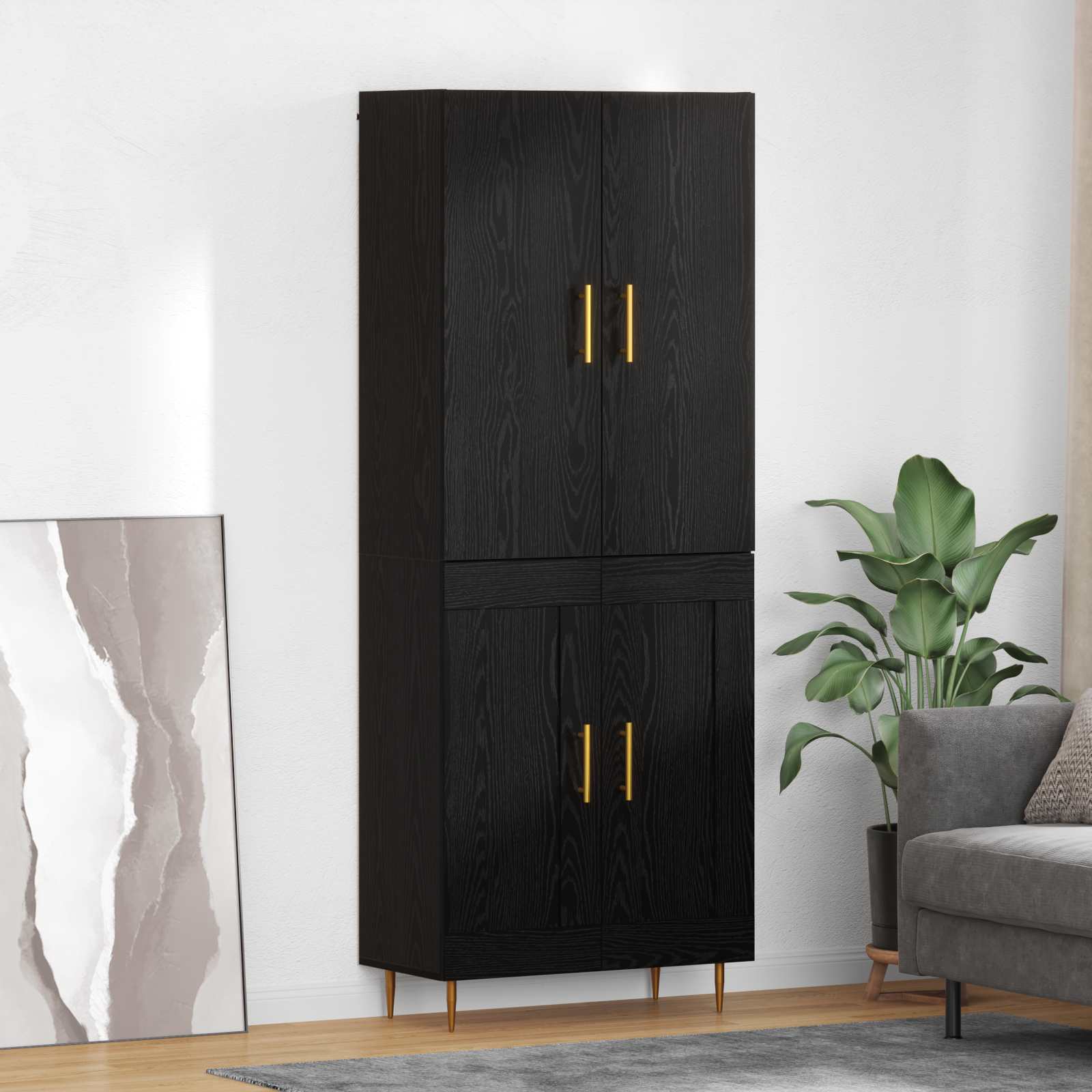 Highboard Zwart Eiken 69,5 x 34 x 180 cm Bewerkt hout