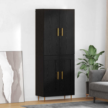 Highboard Zwart Eiken 69,5 x 34 x 180 cm Bewerkt hout