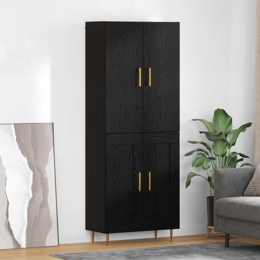 Highboard Zwart Eiken 69,5 x 34 x 180 cm Bewerkt hout
