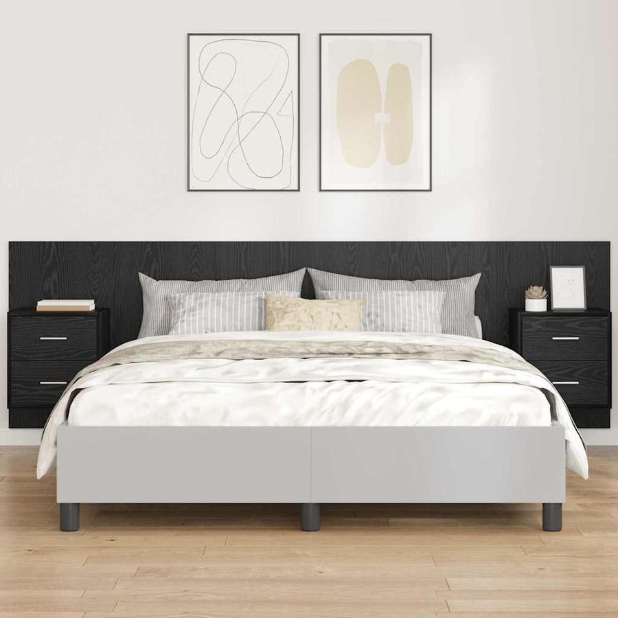 Bed hoofdbord met kastjes 3 pcs Zwart Eiken Bewerkt hout
