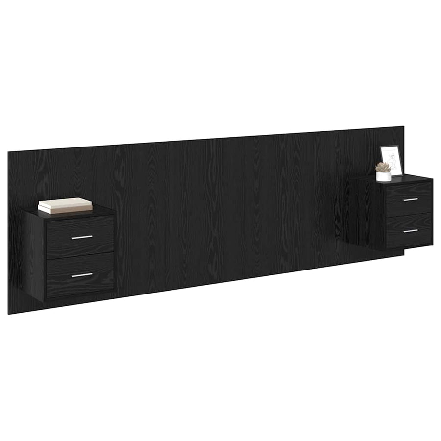 Bed hoofdbord met kastjes 3 pcs Zwart Eiken Bewerkt hout