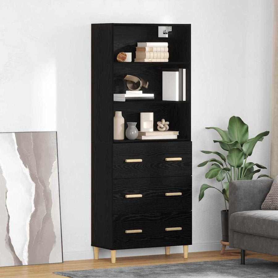 Highboard 2 pcs Zwart Eiken 69,5 x 34 x 180 cm Bewerkt hout