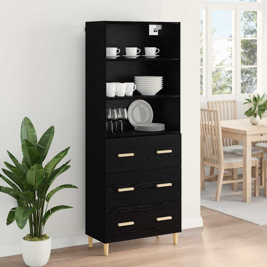 Highboard 2 pcs Zwart Eiken 69,5 x 34 x 180 cm Bewerkt hout