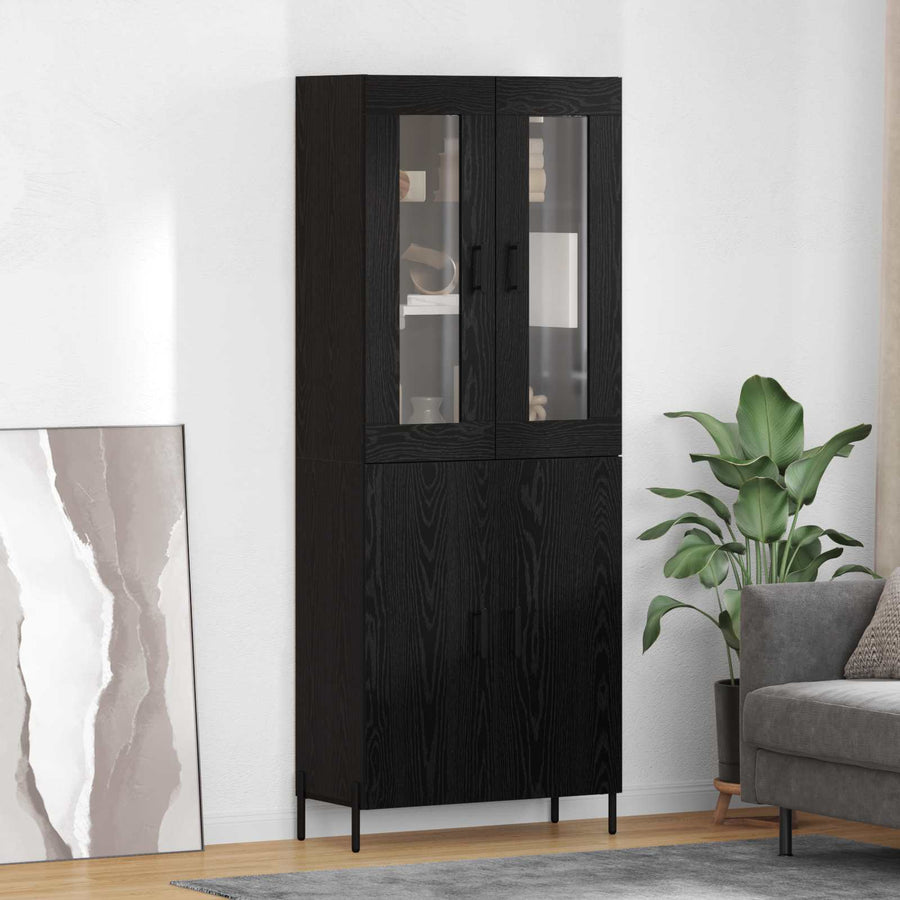 Highboard Zwart Eiken 69,5 x 34 x 180 cm Bewerkt hout
