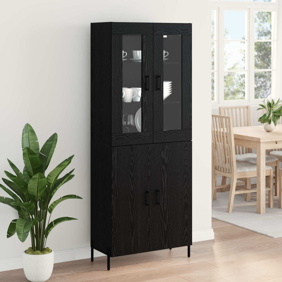 Highboard Zwart Eiken 69,5 x 34 x 180 cm Bewerkt hout
