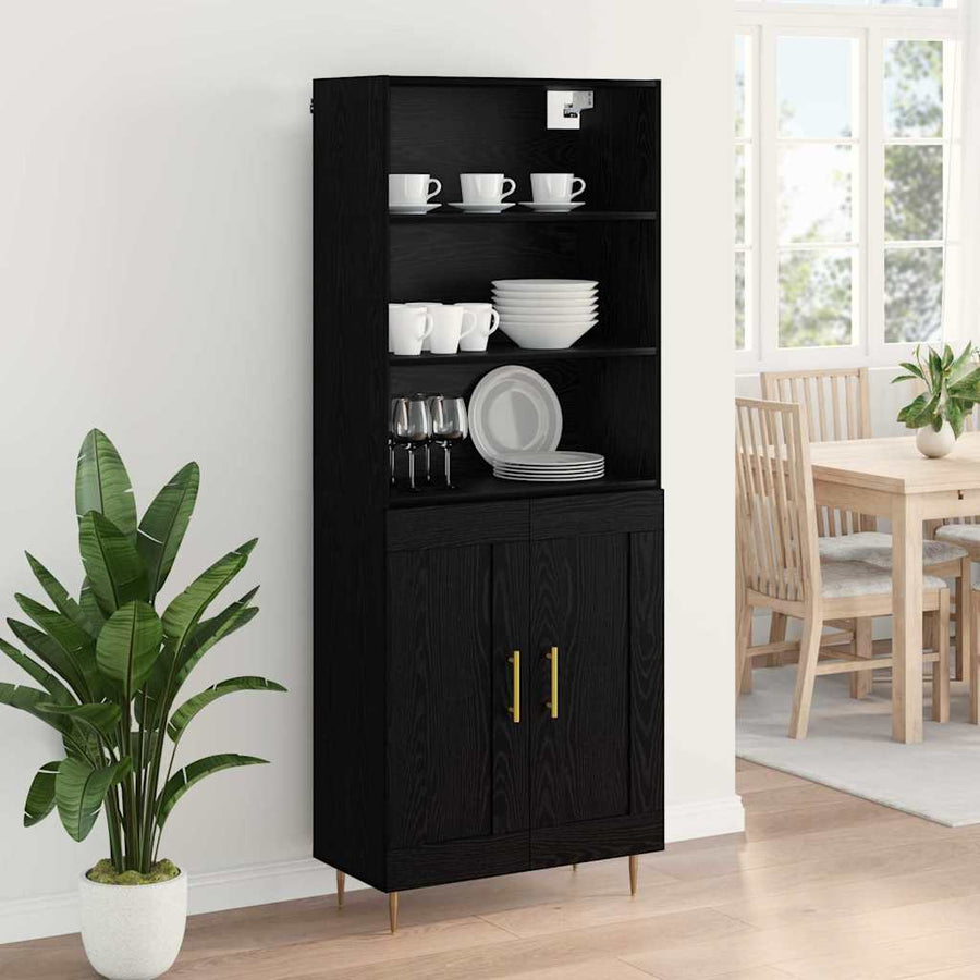 Highboard Wandgemonteerd 2 pcs Zwart Eiken Bewerkt hout
