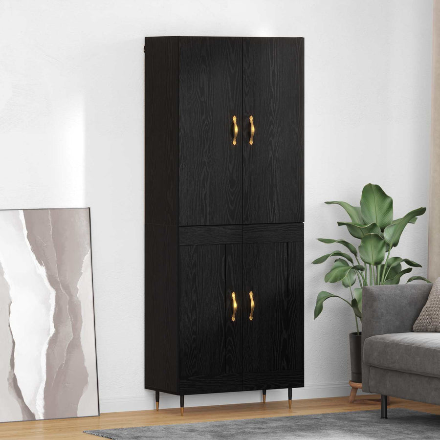 Highboard Zwart Eiken 69,5 x 34 x 180 cm Bewerkt hout