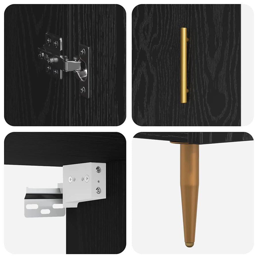 Hoge kast 2 pcs Zwart Eiken 69,5 x 34 x 180 cm Bewerkt hout