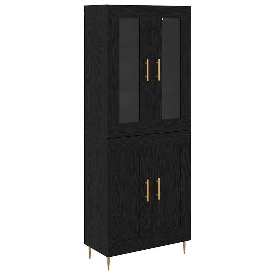 Hoge kast 2 pcs Zwart Eiken 69,5 x 34 x 180 cm Bewerkt hout