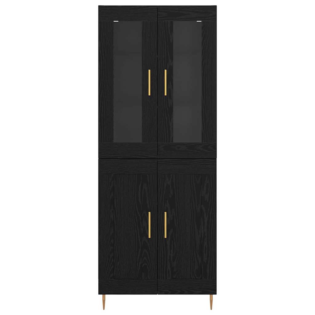 Hoge kast 2 pcs Zwart Eiken 69,5 x 34 x 180 cm Bewerkt hout