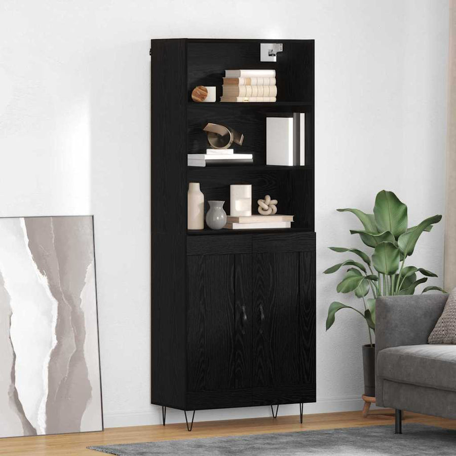 Highboard Wandgemonteerd 2 pcs Zwart Eiken Bewerkt hout