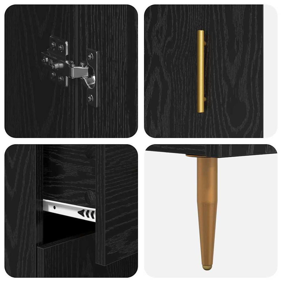 Hoge kast 2 pcs Zwart Eiken 69,5 x 34 x 180 cm Bewerkt hout