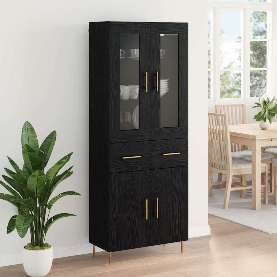 Hoge kast 2 pcs Zwart Eiken 69,5 x 34 x 180 cm Bewerkt hout