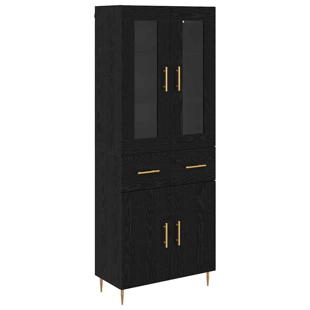 Hoge kast 2 pcs Zwart Eiken 69,5 x 34 x 180 cm Bewerkt hout