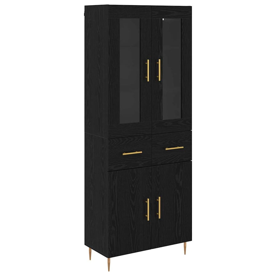 Hoge kast 2 pcs Zwart Eiken 69,5 x 34 x 180 cm Bewerkt hout