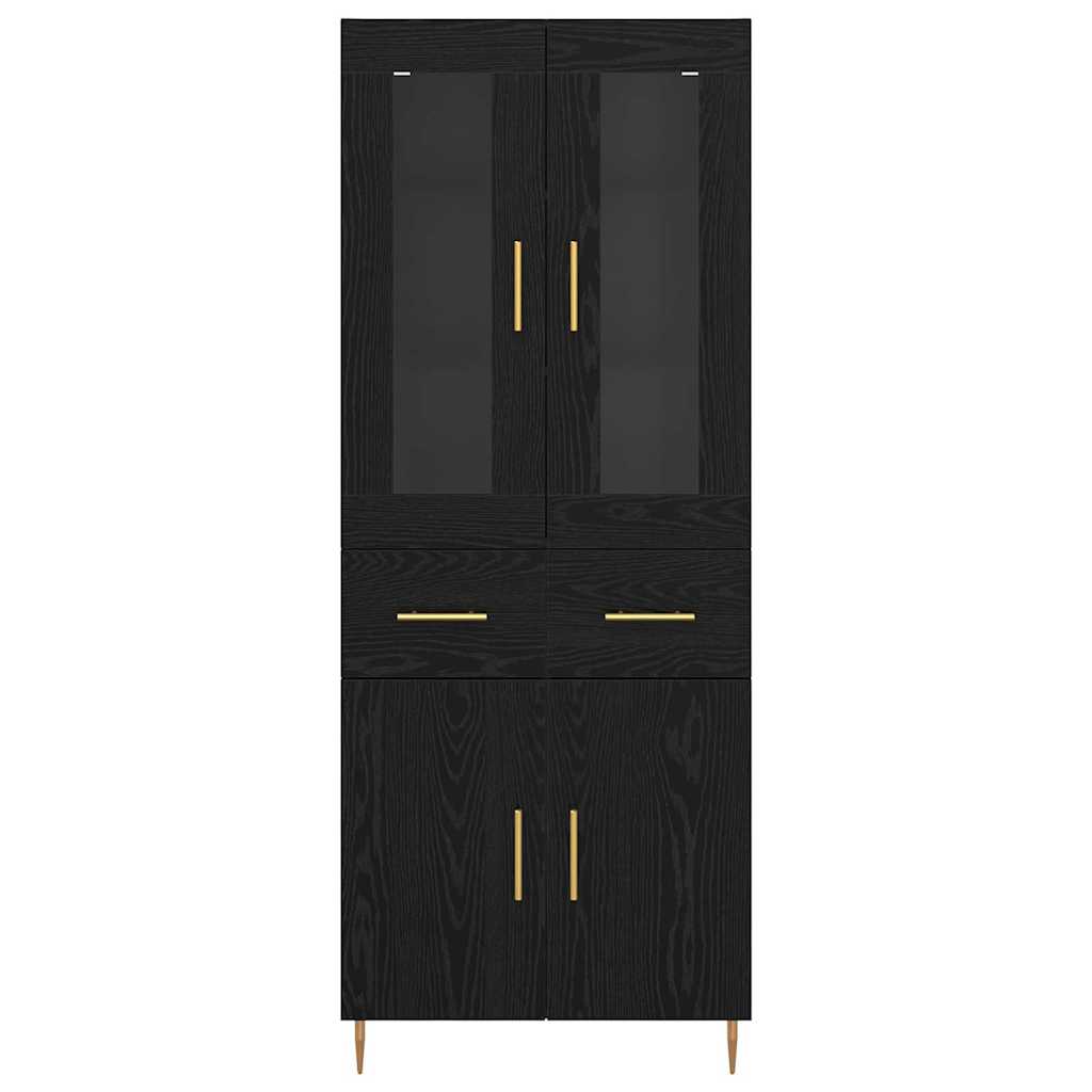 Hoge kast 2 pcs Zwart Eiken 69,5 x 34 x 180 cm Bewerkt hout