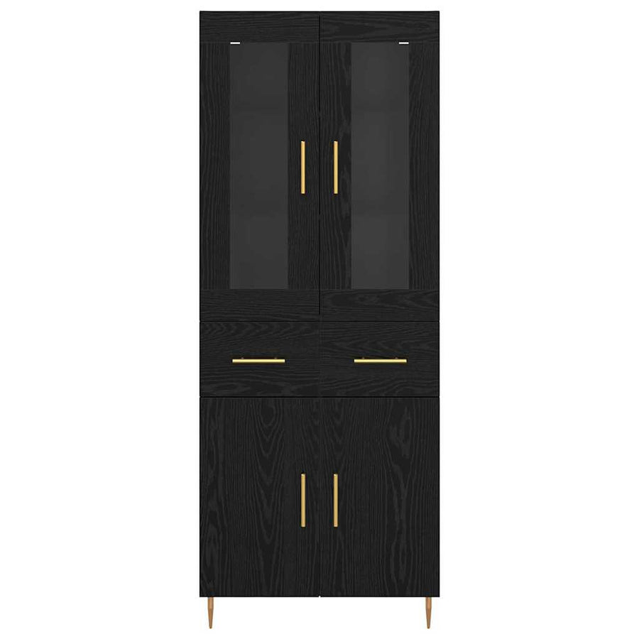 Hoge kast 2 pcs Zwart Eiken 69,5 x 34 x 180 cm Bewerkt hout