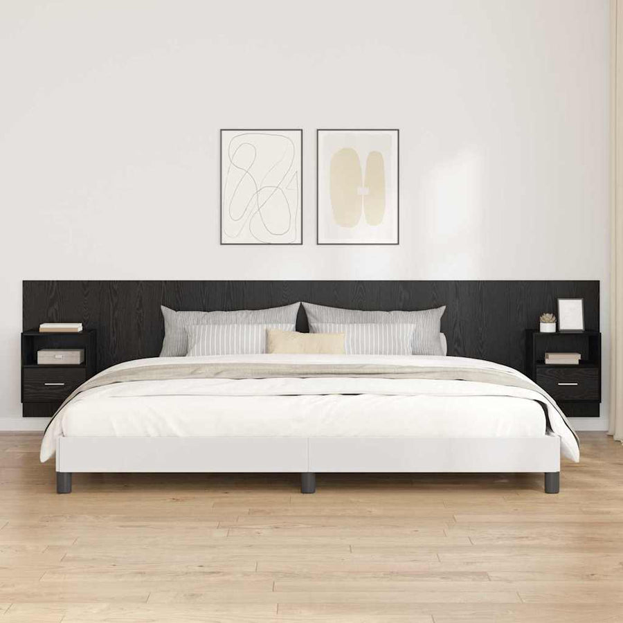 Hoofdbord Met Kast Zwart Eiken 337 x 32,5 x 80 cm Bewerkt hout