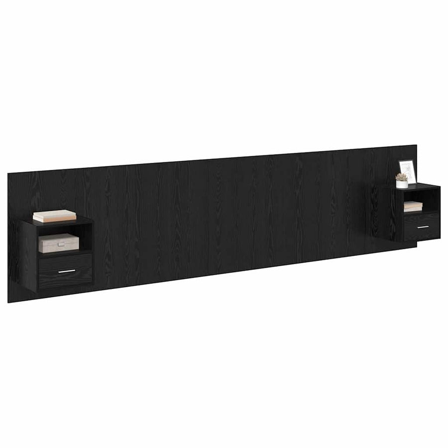 Hoofdbord Met Kast Zwart Eiken 337 x 32,5 x 80 cm Bewerkt hout