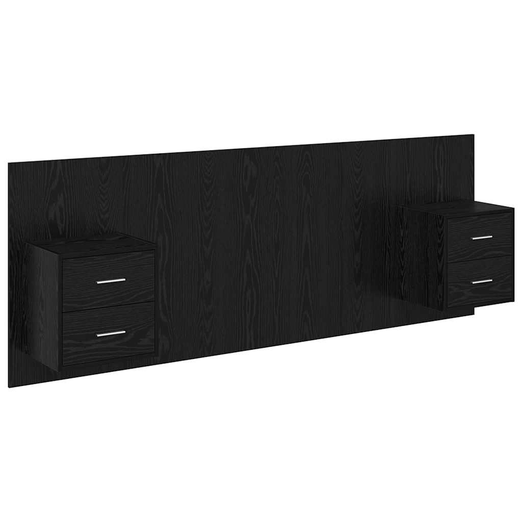 Hoofdbord Met Kast met lade 3 pcs Zwart Eiken Bewerkt hout