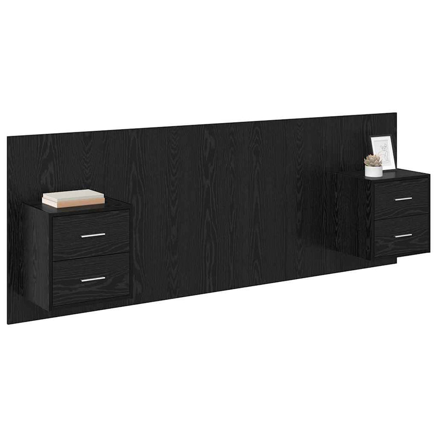 Hoofdbord Met Kast met lade 3 pcs Zwart Eiken Bewerkt hout