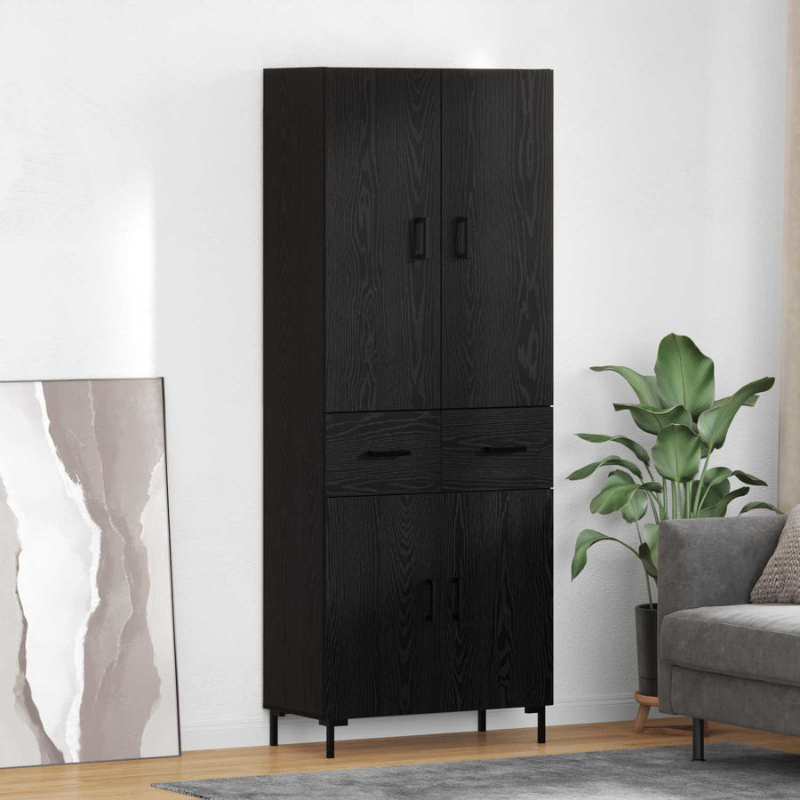 Highboard met lade Zwart Eiken 69,5 x 34 x 180 cm Bewerkt hout