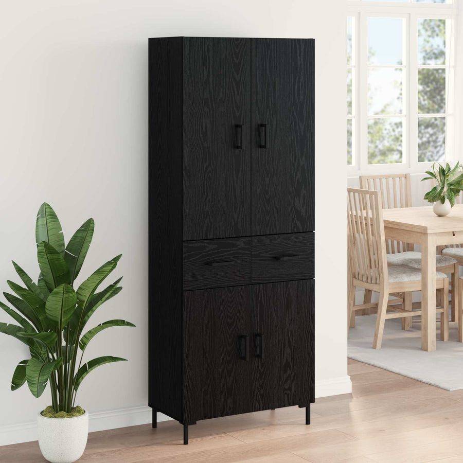Highboard met lade Zwart Eiken 69,5 x 34 x 180 cm Bewerkt hout