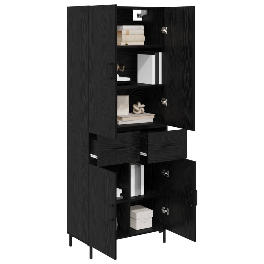 Highboard met lade Zwart Eiken 69,5 x 34 x 180 cm Bewerkt hout
