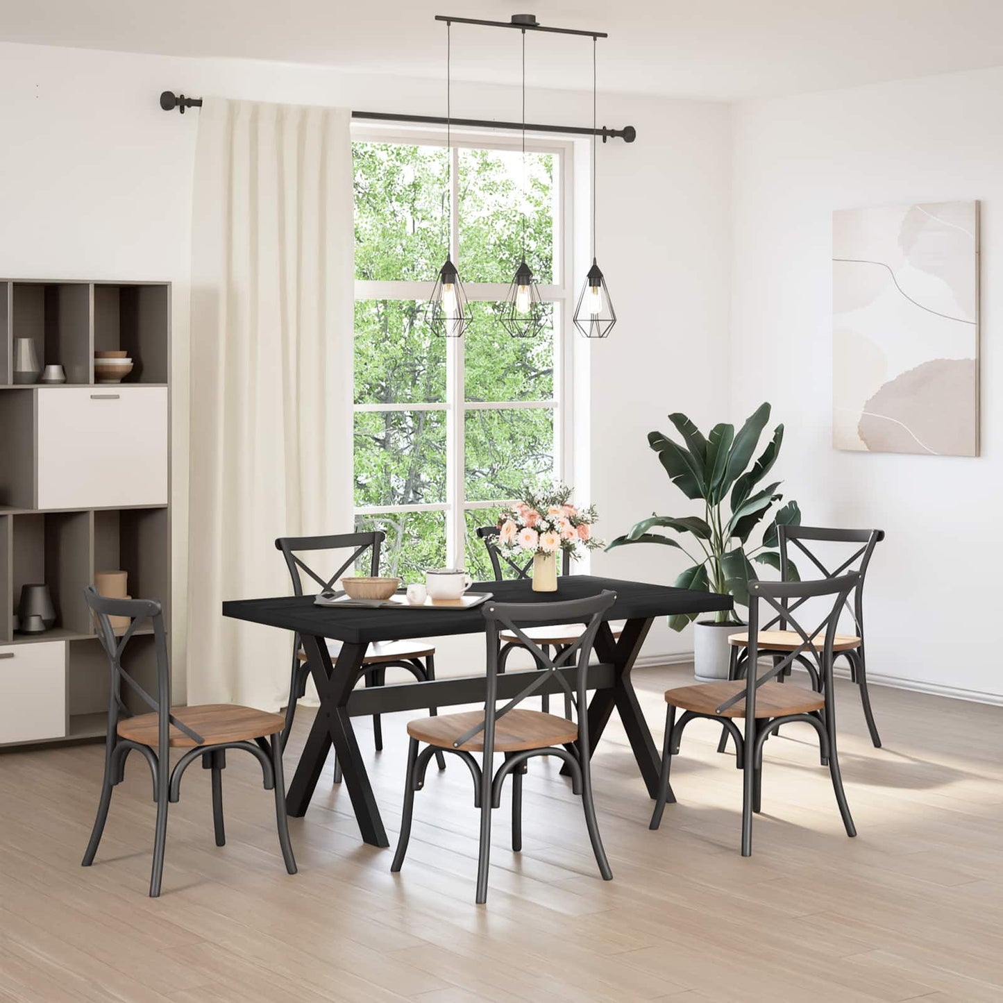 Eettafel NOAIN 160 cm Massief grenenhout Zwart Rechthoekig
